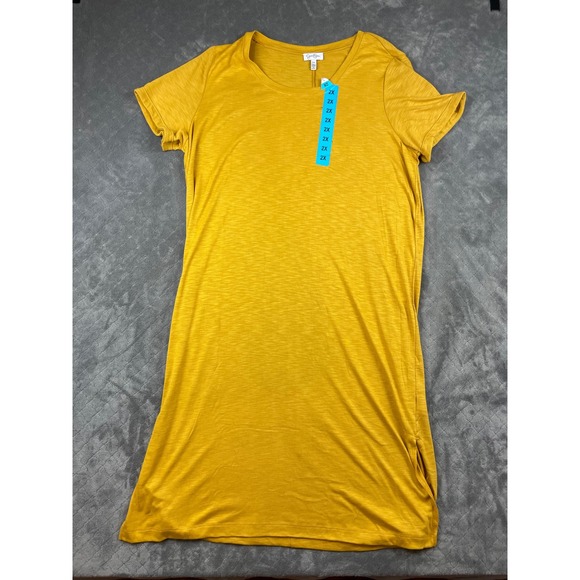 Jessica Simpson Dresses & Skirts - Jessica Simpson Women's Mustard Yellow T-Shirt Dress 2X Short Sleeve Casual